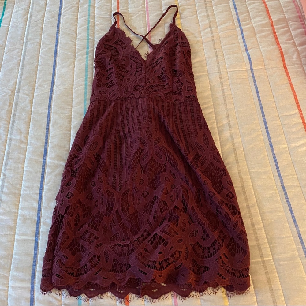 Beautiful burgundy lace formal dress